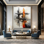 “Urban Abstract in Gray, Black, and Orange” - Industrial Abstract Painting On Canvas PT2265