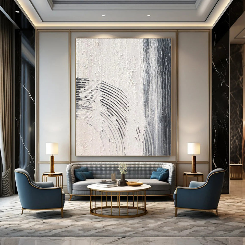 “Linear Textures: Gray, White Abstract” - Subtle Abstract Painting On Canvas DS399