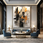 Black - Orange - Gray Abstract Web Painting On Canvas DS116