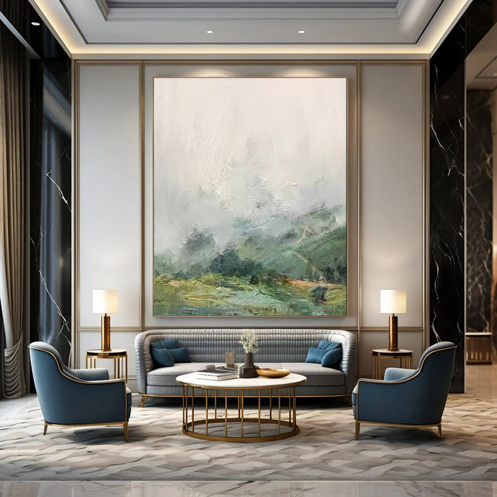 Misty Mountain Vista, Impressionistic Landscape, Turner - Inspired Atmosphere, Painting On Canvas PT2110