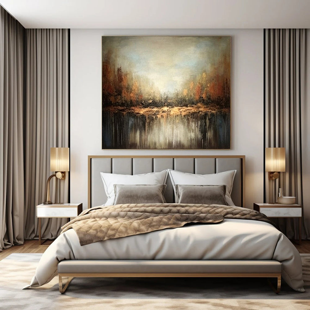 Earthy Tones, "Autumn Reflection" – Abstract Landscape Painting On Canvas PS1034