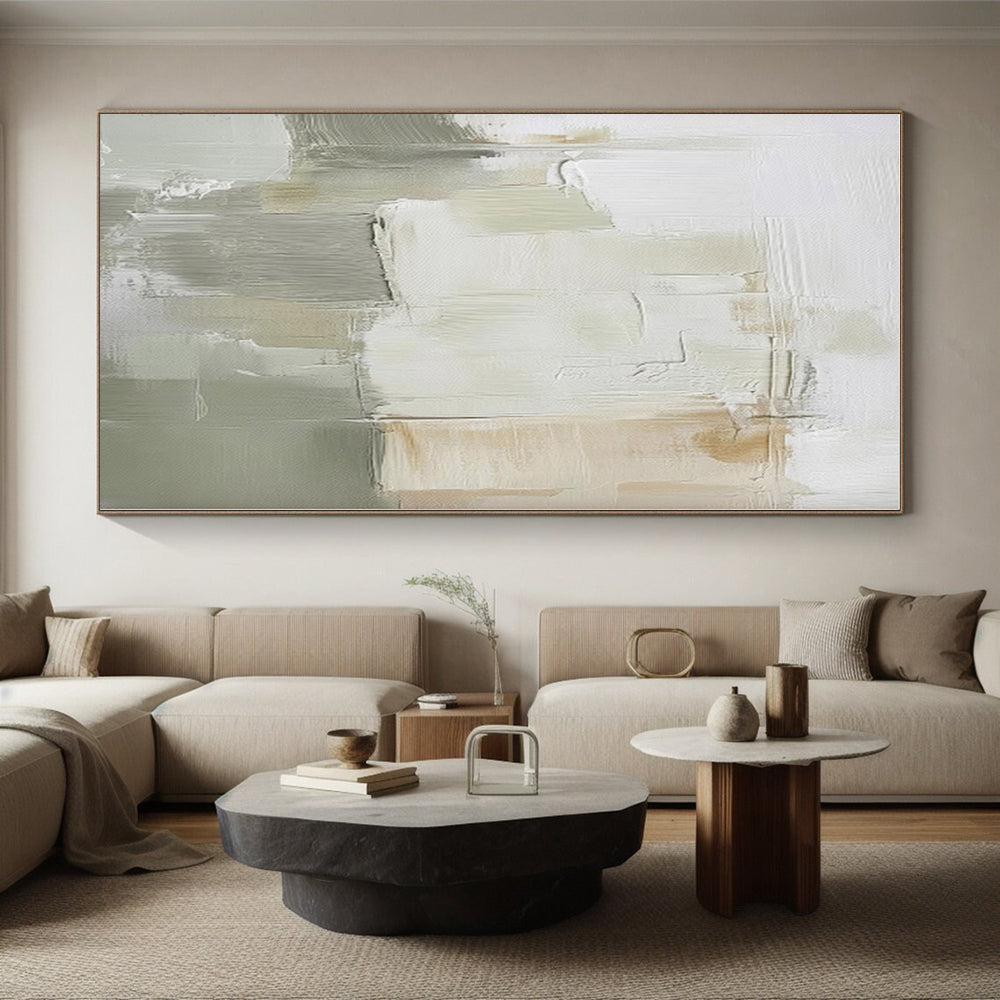 “Soft Neutral Abstract” - Beige, Gray, White Abstract Painting On Canvas PS0439