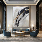 “Black, Gold & Silver Abstract” - Dramatic Contrast with Metallic Shimmers Painting On Canvas DS249