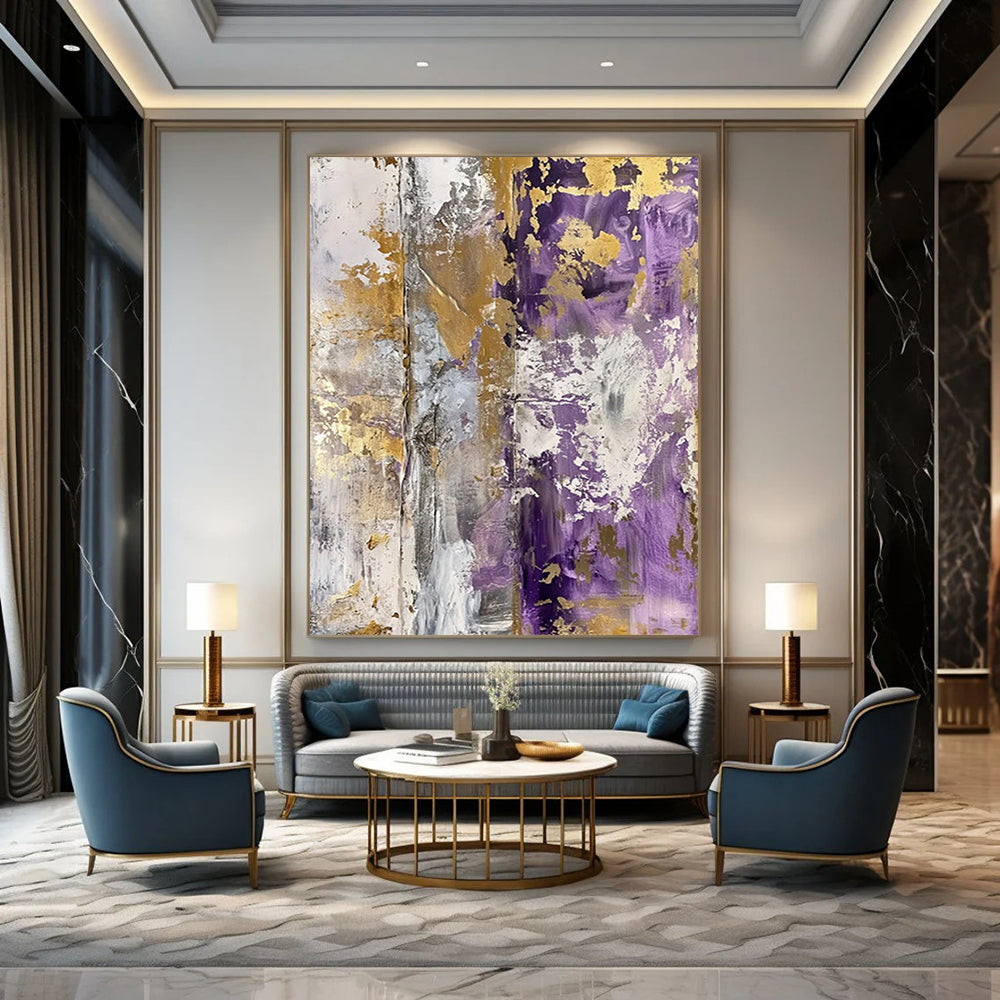 “Purple & Gold Elegance” - Rich Tones & Metallic Accents Painting On Canvas DS134