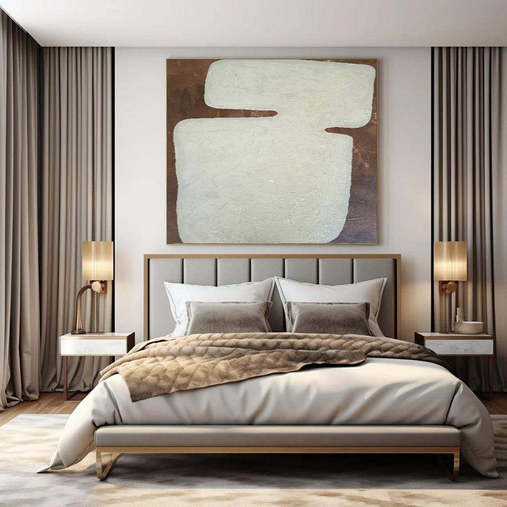 Off - White and Brown, "Rustic Charm" – Textured Abstract Painting On Canvas PS1000
