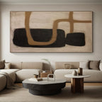 “Black - Brown Curved Abstraction” - Black, Brown Abstract Painting On Canvas PS0536