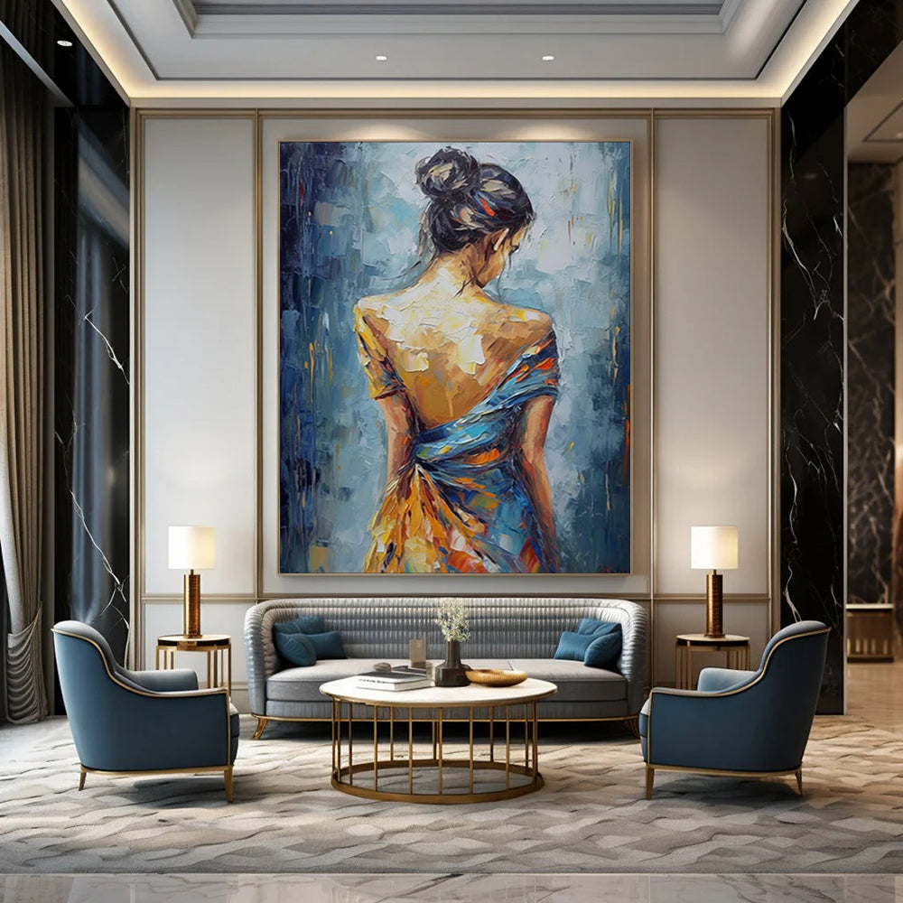 “Impasto Portrait of a Woman in Colorful Dress” - Impasto Figurative Painting On Canvas PT1909