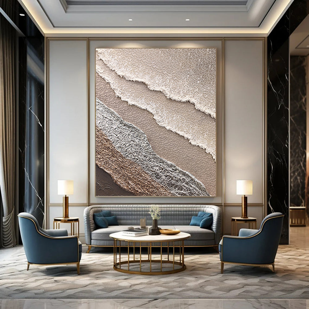 “Beige and Silver Textured Abstract” - Vintage Lace - inspired Painting On Canvas PT0988