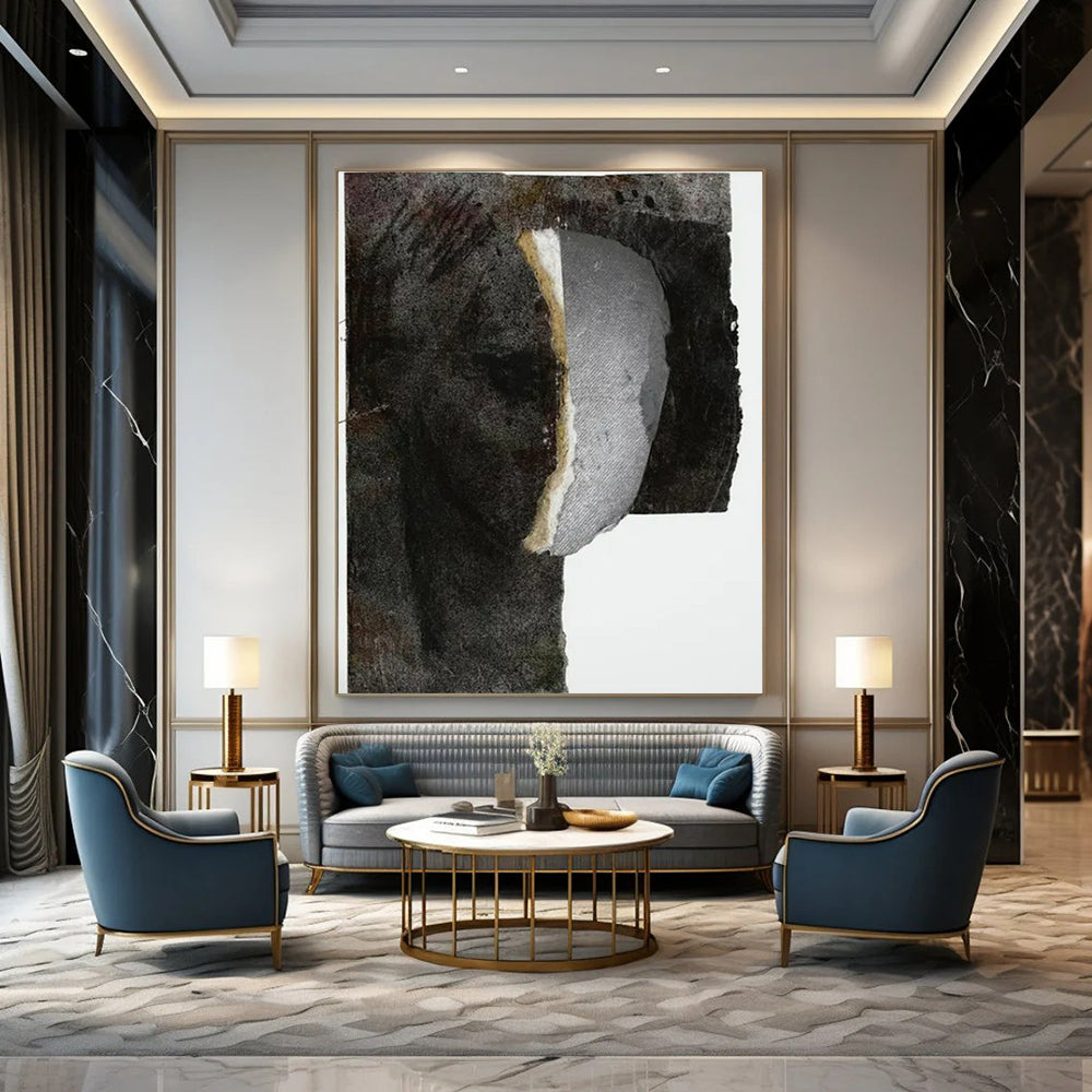 “Dark Collage Portrait” - Mixed - Media Collage Painting On Canvas PT2223