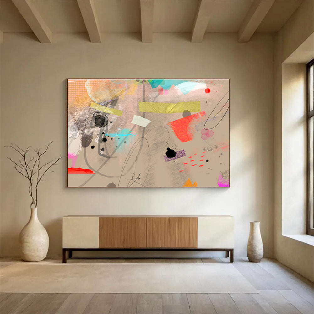 “Eclectic Beige - Toned Abstract” Mixed - Media Abstract Painting On Canvas DKS204