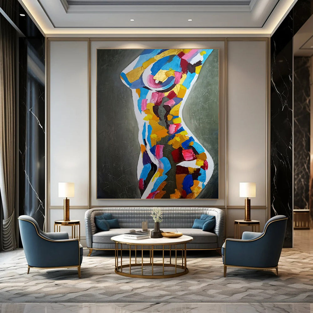 “Vibrant Abstract Female Torso” - Modern Acrylic Painting On Canvas PT2189