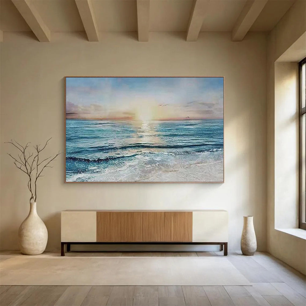 “Sunset Sea Horizon” - Realistic Landscape Painting On Canvas PT258