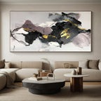 “Black - Gold - Purple Luxe Abstraction” - Black, Gold, Purple, Gray Abstract Painting On Canvas PS0511