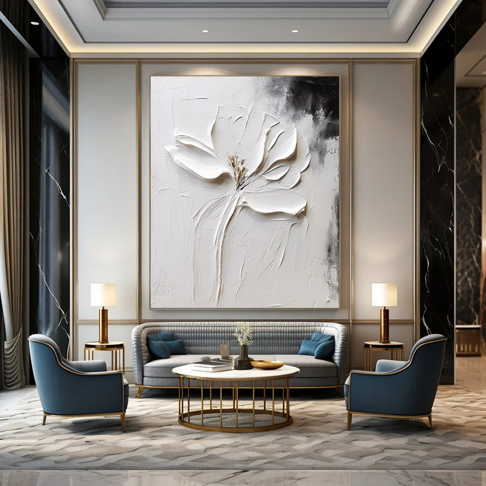 3D White Blossom, Abstract Minimalist, Kelly - Inspired Color Block, Painting On Canvas PT2106
