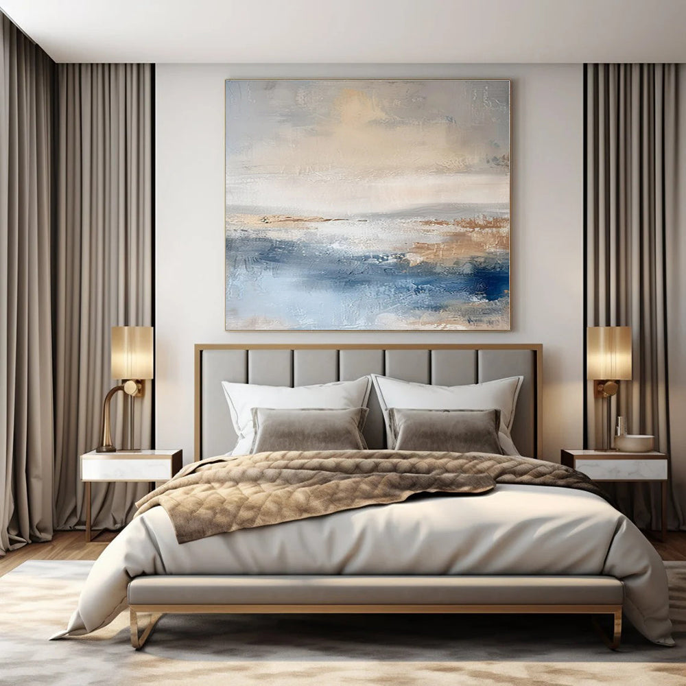Beige, Blue, Brown with Abstract Horizons "Abstract Horizons" Abstract Painting On Canvas PS1340