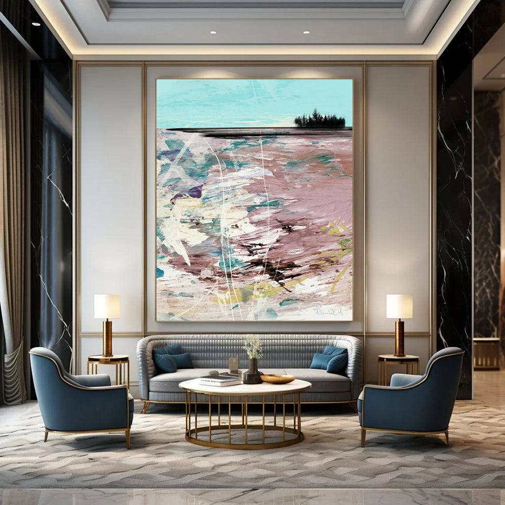 “Pastel Shoreline Abstraction” - Soft Hues & Textured Layers Painting On Canvas DS198