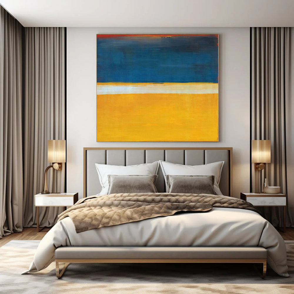 Blue, Yellow, White with Horizontal Divisions "Sunny Horizon" Abstract Painting On Canvas PS1186