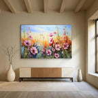 “Pink Wildflowers in Bloom” - Impasto Oil Painting on Canvas DKS903