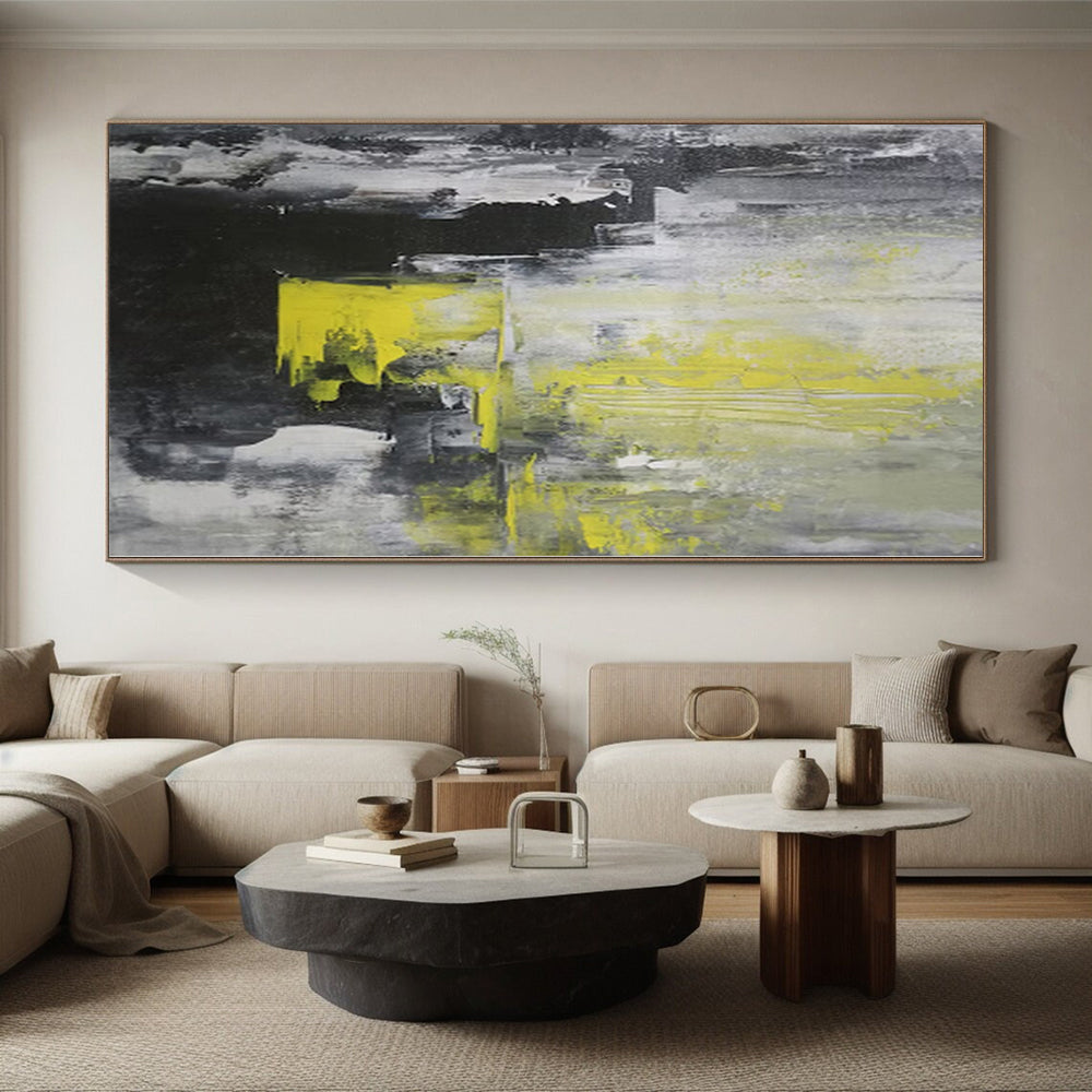 “Gray - Yellow Abstract Urban” - Industrial Abstract Painting On Canvas PS0063