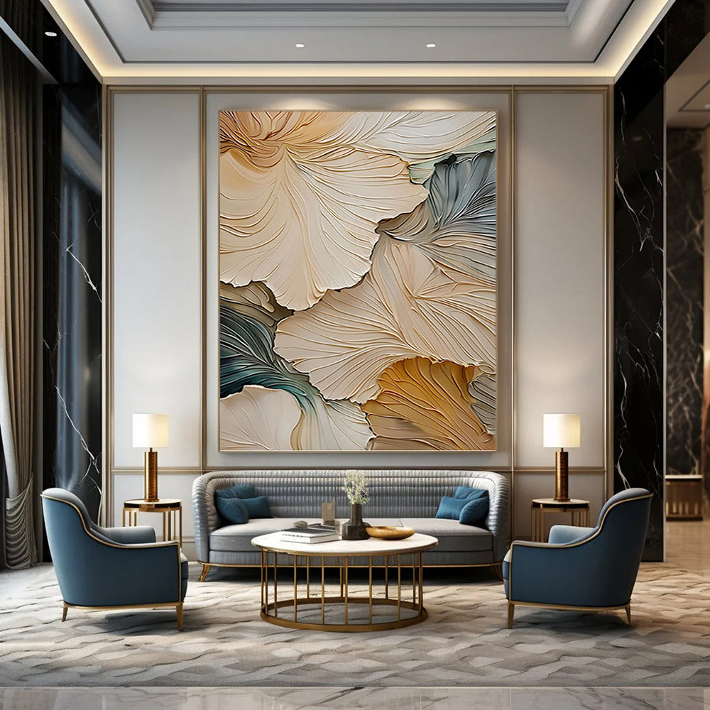 “Beige - Gray - Green Floral Relief” - 3D - Inspired Floral Painting On Canvas PT1385