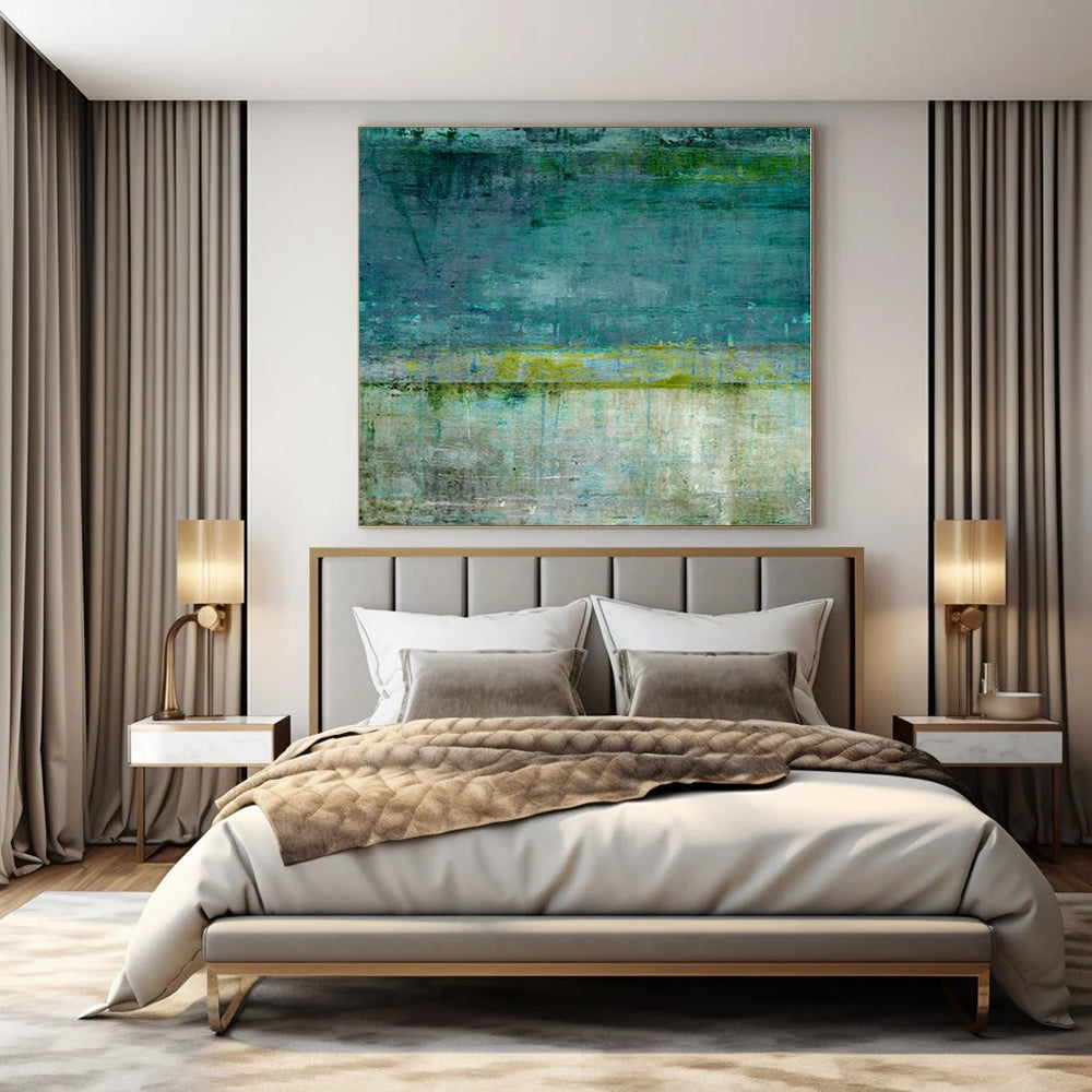 “Teal and Green Abstract Wash” - Subtle Abstract Painting On Canvas PS0182