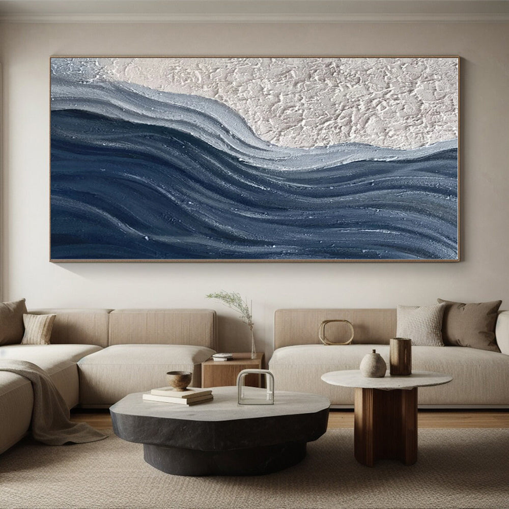 “Textured Blue - White Flow” - Textured Abstract Painting On Canvas PS0425