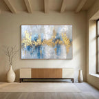 “Cool Blue & Gold Fusion” - Abstract Metallic Painting On Canvas PT046