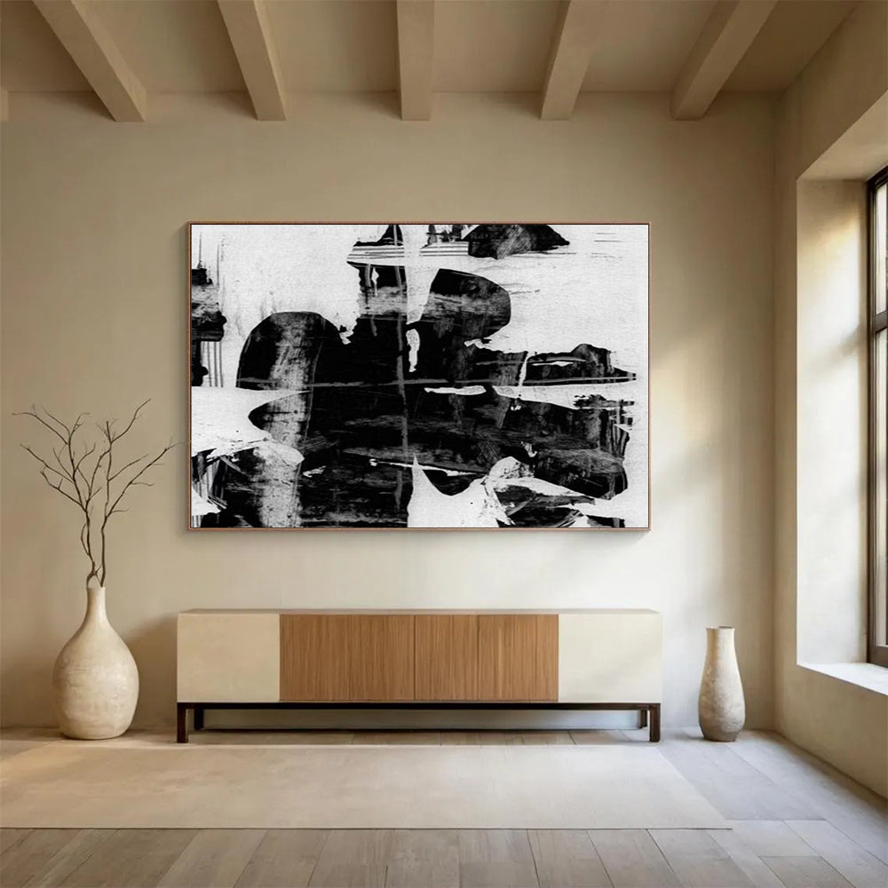 “Monochrome Layered Abstract” - Textured Abstract Painting On Canvas PT134