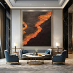 “Black and Orange Flames: Dramatic Abstract” - Bold Expressionistic Art On Canvas PT0961