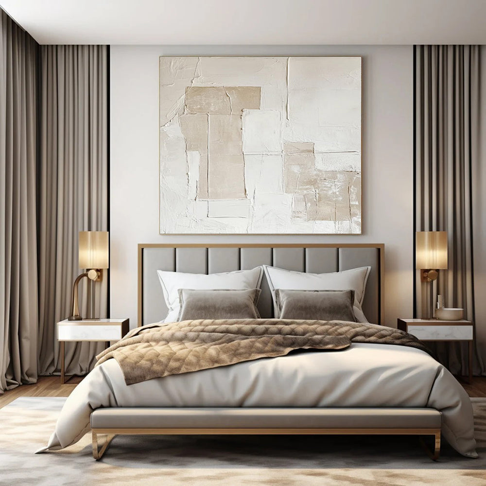 Beige, White with Textured Blocks "Textured Simplicity" Abstract Painting On Canvas PS1293