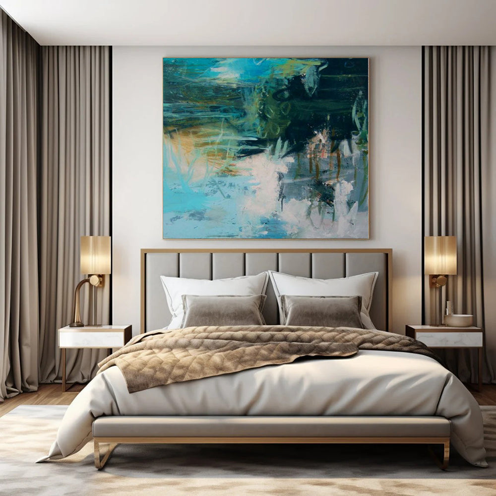 “Teal Chaos Expression” - Action - Inspired Abstract Painting On Canvas PS0196