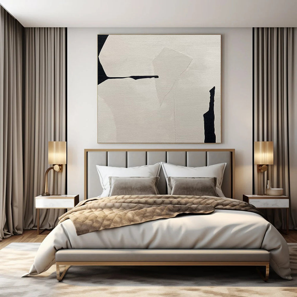 “Black - White Geometric Fragment” - Modern Abstract Painting On Canvas PS0146