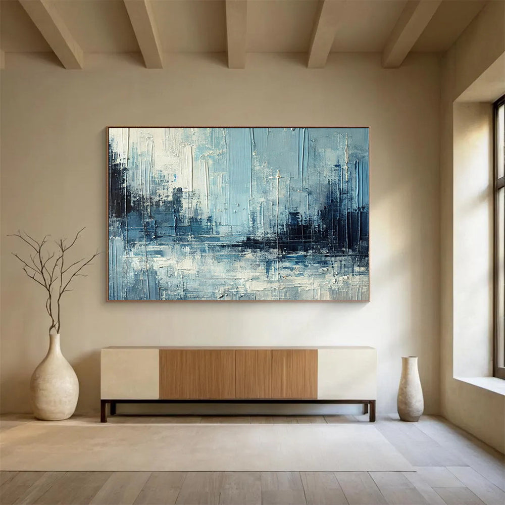 Blue Cityscape Impasto - Abstract Urban Painting On Canvas DKS367