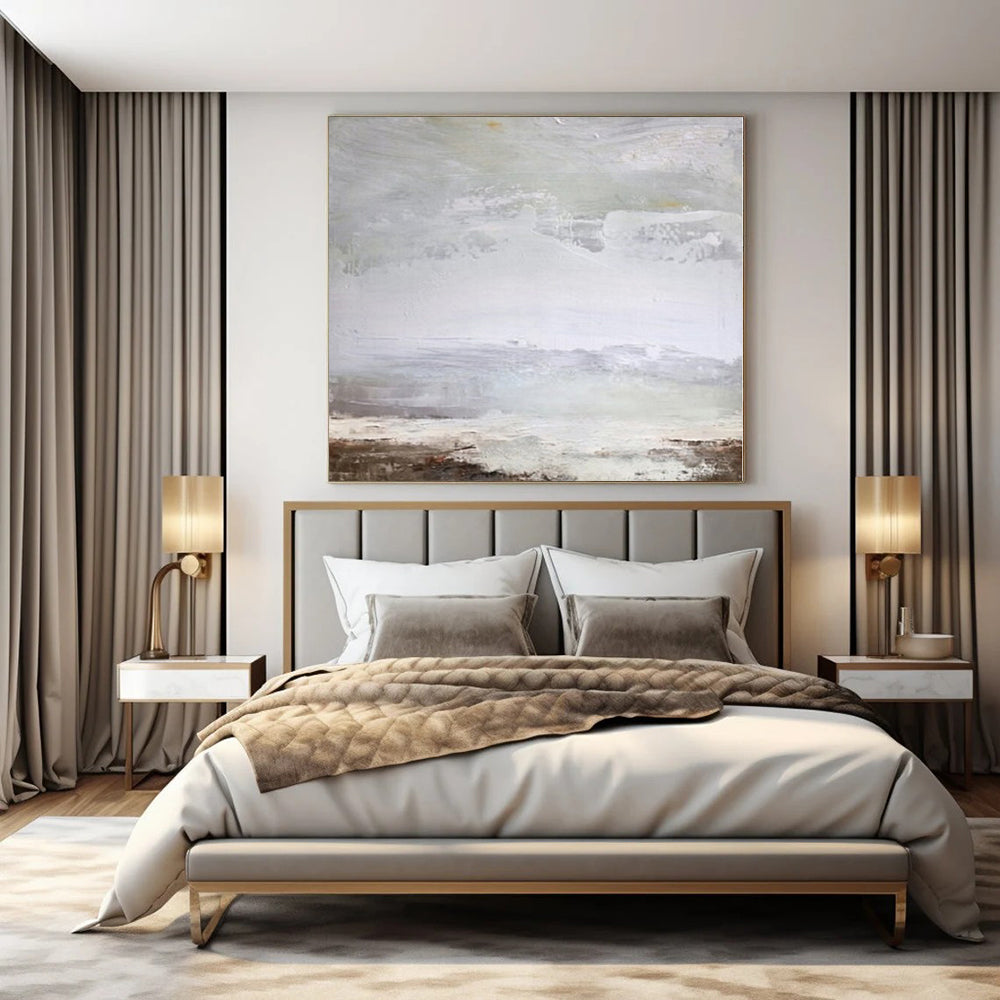 Gray, White and Brown with Soft Textures "Quiet Horizon" Abstract Landscape Painting On Canvas PS1149