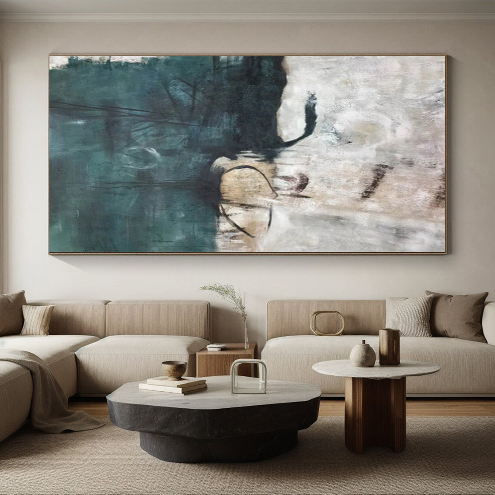 “Teal - Grey Abstract Water Forms” - Moody Abstract Painting On Canvas PS0324