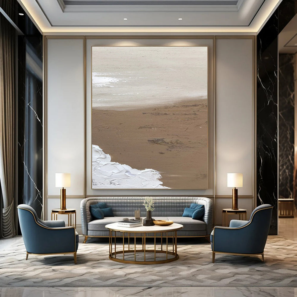 “Beige and White Textured Abstract” - Subtle Landscape - Inspired Painting On Canvas DS375