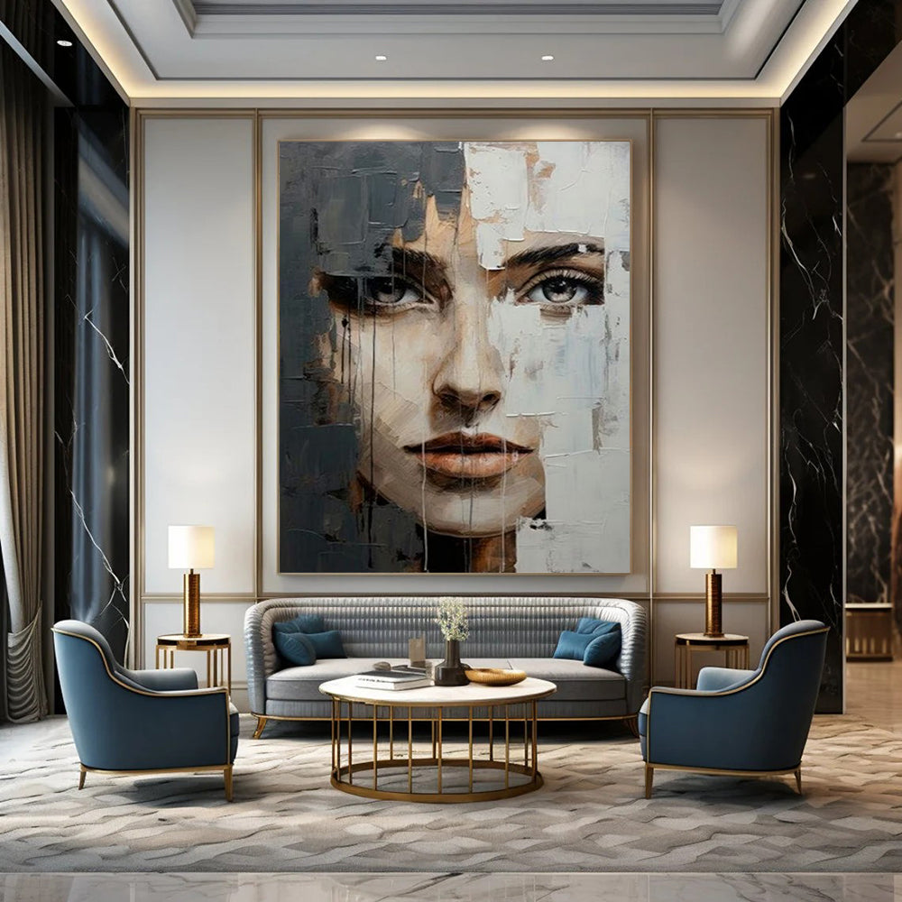 “Textured Abstract Face” - Mixed - Media Portrait On Canvas PT2190