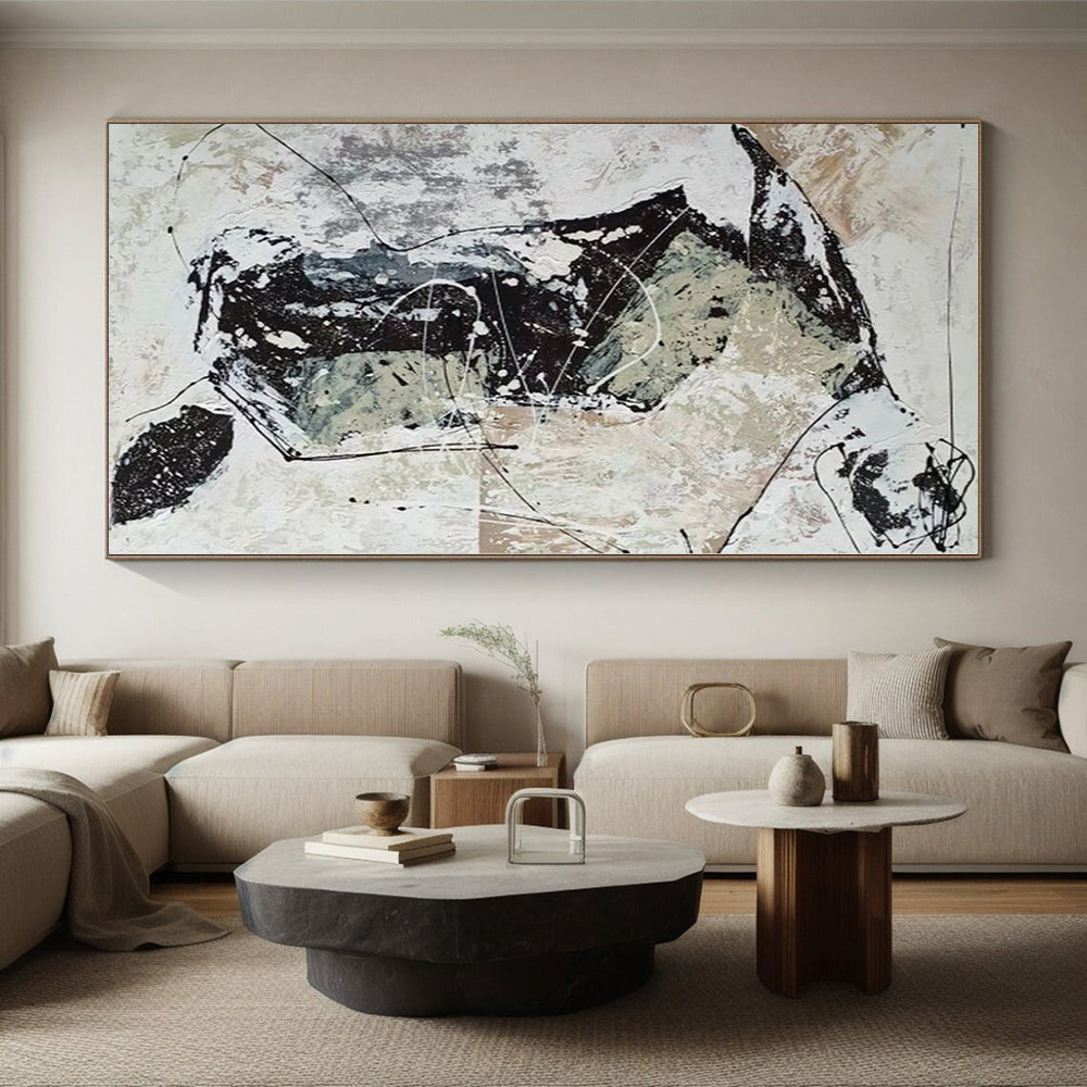 “Black - White - Grey Abstract Dynamic Forms” - Edgy Abstract Painting On Canvas PS0369