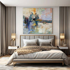 Blue, Green, Yellow, Pink with Textured Strokes "Dreamy Harbor" Abstract Painting On Canvas PS1397