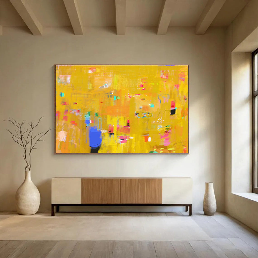 Bright Yellow Abstract Energy Painting On Canvas DKS038