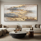 “Gold - Gray Textured Abstraction” - Gold, Gray, White Abstract Textured Painting On Canvas PS0576