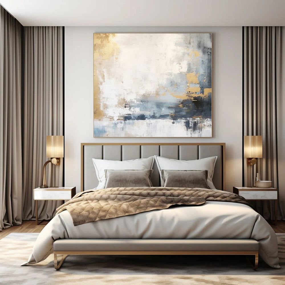 Gray, White, Gold, Blue with Abstract Blends "Blended Beauty" Abstract Painting On Canvas PS1339