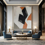 Orange - Black Geometric Forms Painting On Canvas DS111