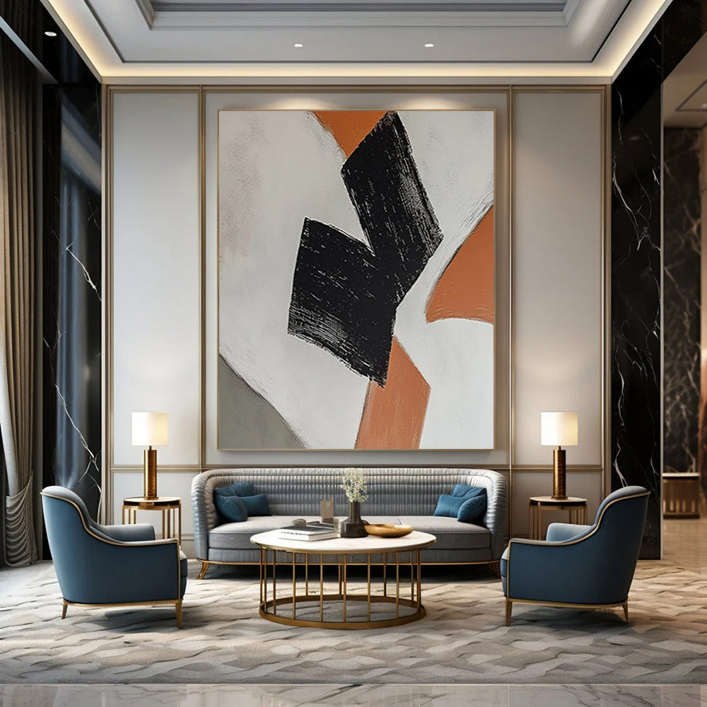 Orange - Black Geometric Forms Painting On Canvas DS111