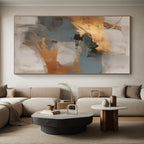 Gray, Gold & Blue Abstract Blocks "Skyward Harmony" Painting On Canvas PS0848