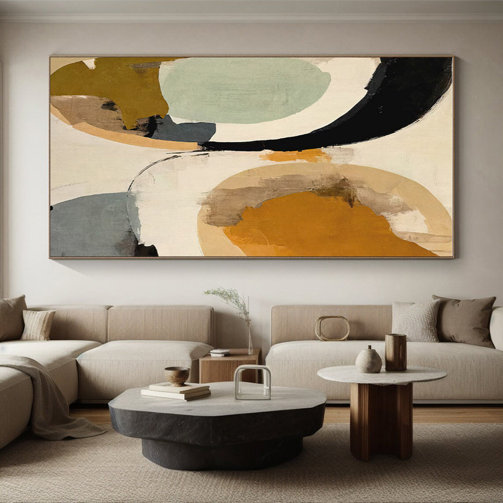 “Earth - Tone Abstract Circles” - Earth Tones, Neutral Tones Abstract Geometric Painting On Canvas PS0741