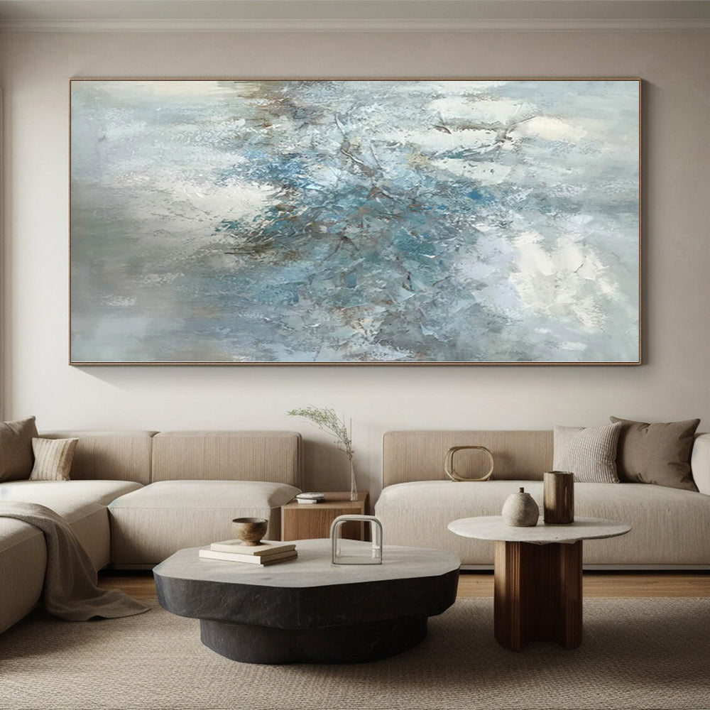 “Soft Blue - Grey Abstract Floral - like Form” - Impressionistic Abstract Painting On Canvas PS0297
