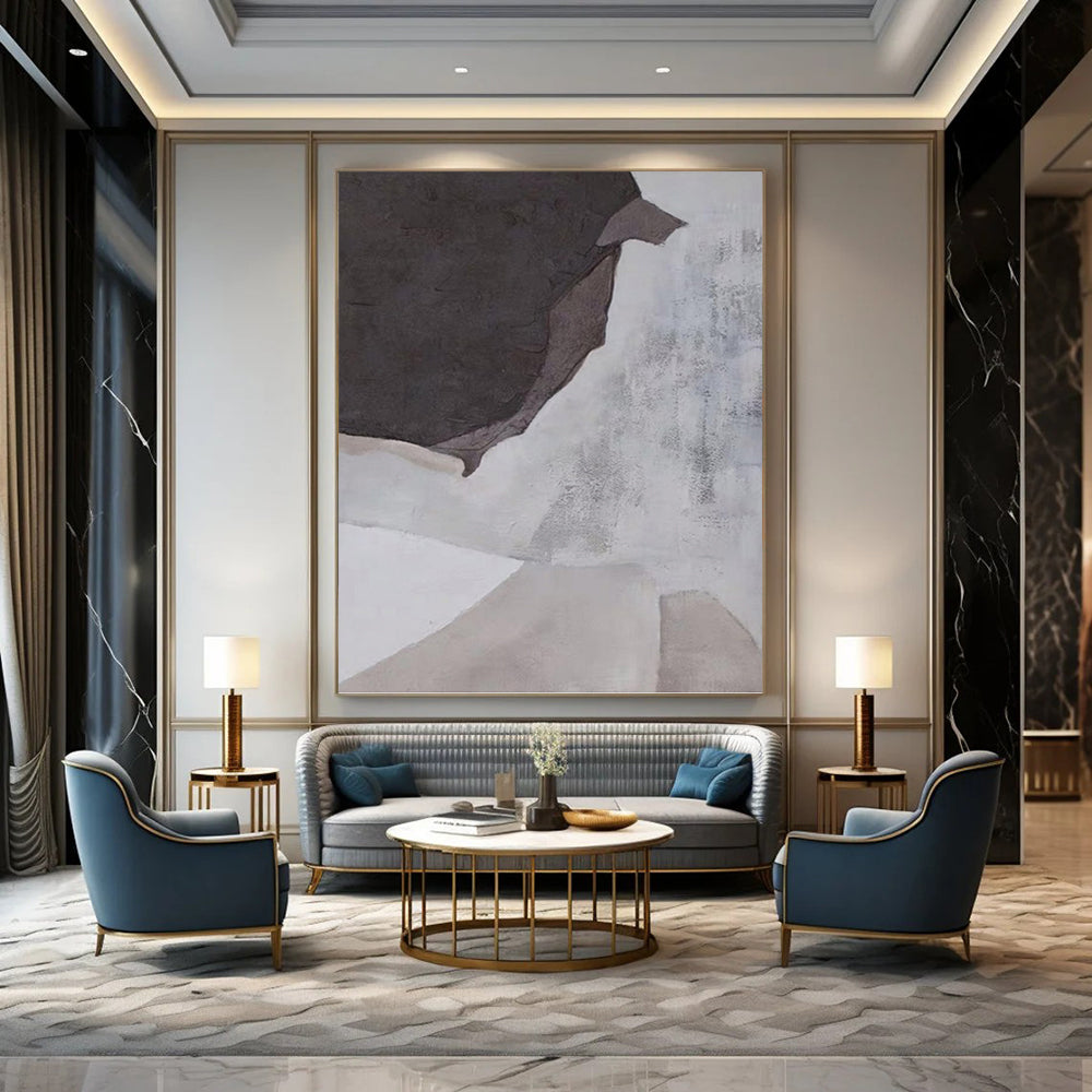 “Grey - Black Abstract Shapes” - Minimalist Abstract Painting On Canvas PT1182