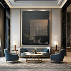 “Black & Gold Grid Abstract” - Geometric Abstract Painting On Canvas DS306