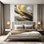 Gold, Black, and White Swirl Detail - Close - Up Textured Abstract Painting On Canvas PS1252